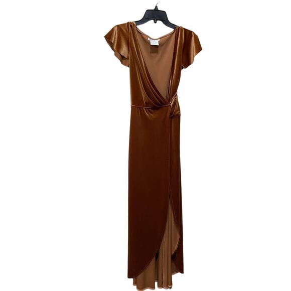 After Six FLUTTER SLEEVE VELVET WRAP MAXI DRESS WITH POCKETS - Picture 6 of 7